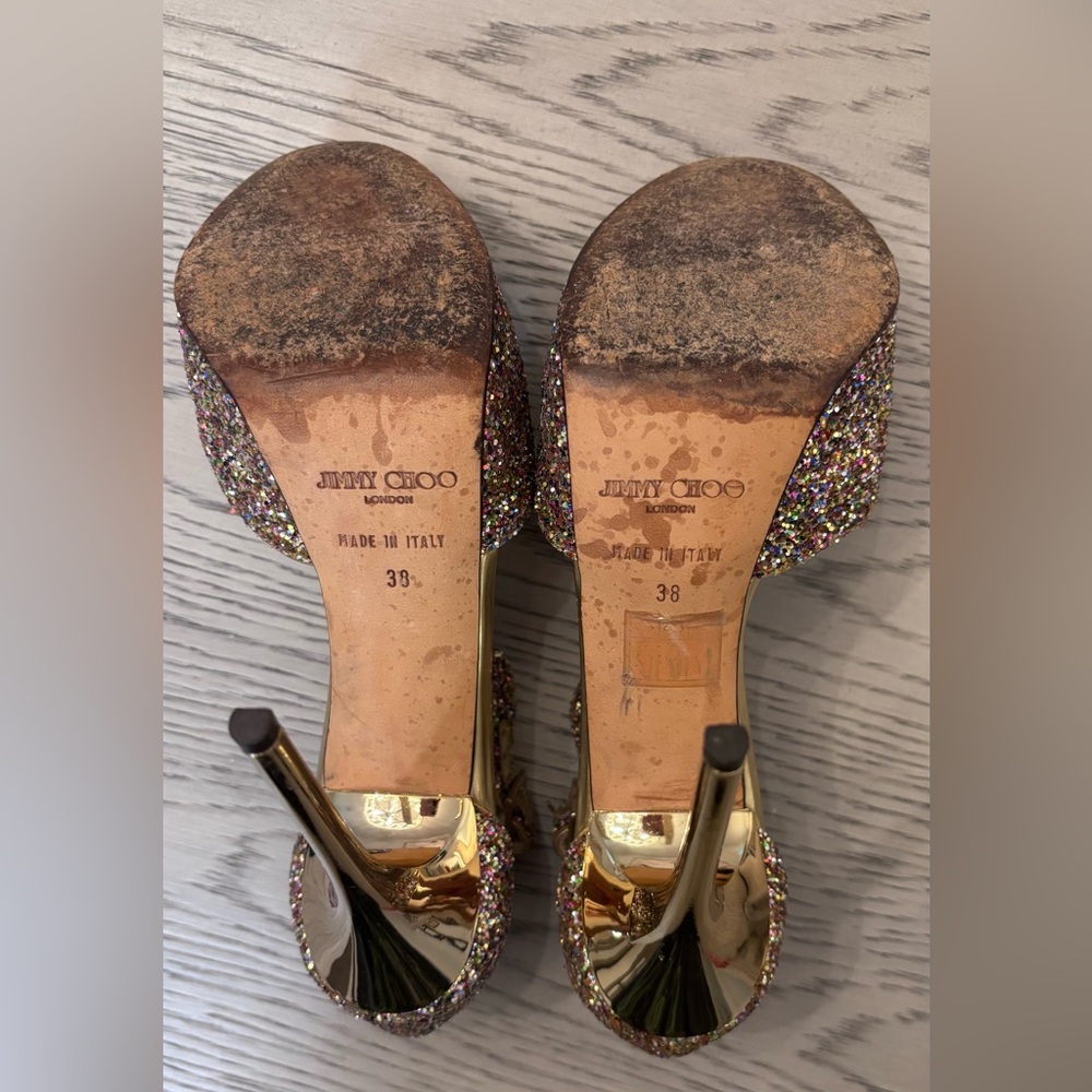 Jimmy Choo Glitter Glitter Accents T-Strap Platforms Size 38 - Picture 9 of 11